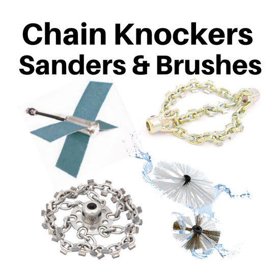 Chain knockers sanding paddels and cleaning brushes for drain cleaning and trenchless pipe rehab repair